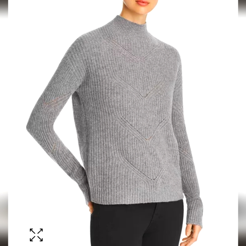 C by Bloomingdale's pointelle mock neck cashmere sweater XS